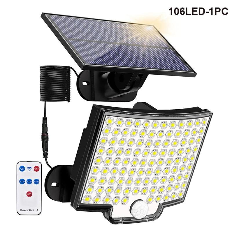106 LED solární venkovní světlo, 348 LED reflektor, 228LEDIP65 vodotěsný pohybový senzor, detekce lidského těla, solární světlomet, bezpečnostní světlo, 3 režimy