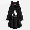Women Fleece Embroidery Cat Ears Button Hem Plus Size Hoodie Top Sweater Blouse