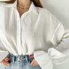 Autumn Turn Down Collar Blouse Fashion Clothes Casual Loose Solid White Shirts Summer Simple Long Sleeve Women Tops  28675