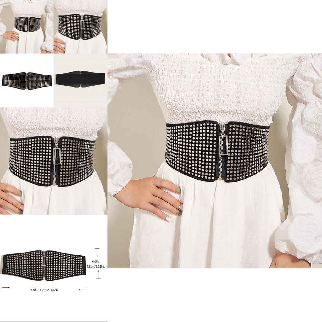 Trendy Retro Waist Belt For Women With Multiple Small Nails And Metal Fastener
