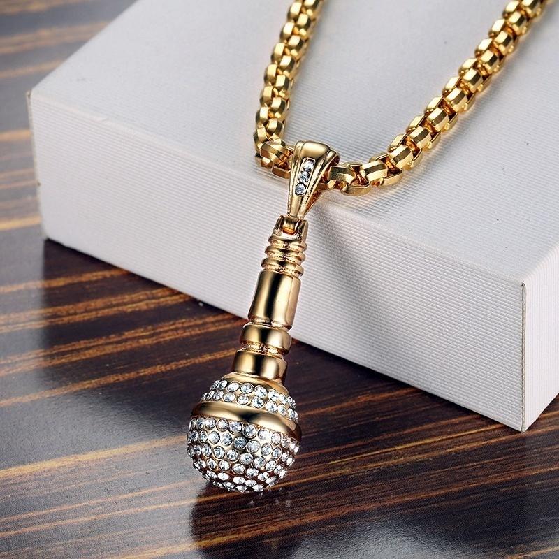 Trendy Microphone Shape Pendant Necklace Men's Women's Necklace Bohemian Crystal Inlaid Microphone Pendant Accessories Jewelry