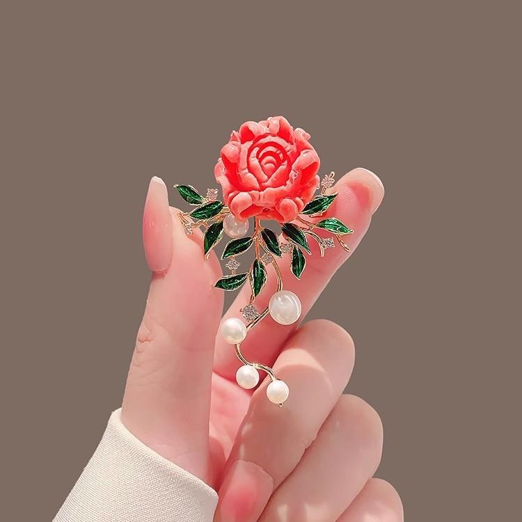 Chinese Style Peony Brooch Women'S Luxury Retro Pearl Flower Pin Feeling Clothes Corsage Accessories