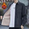 Men's Autumn Long Sleeve Velvet Corduroy Jacket with Real Pockets - Solid Color Casual and Trendy Shirt