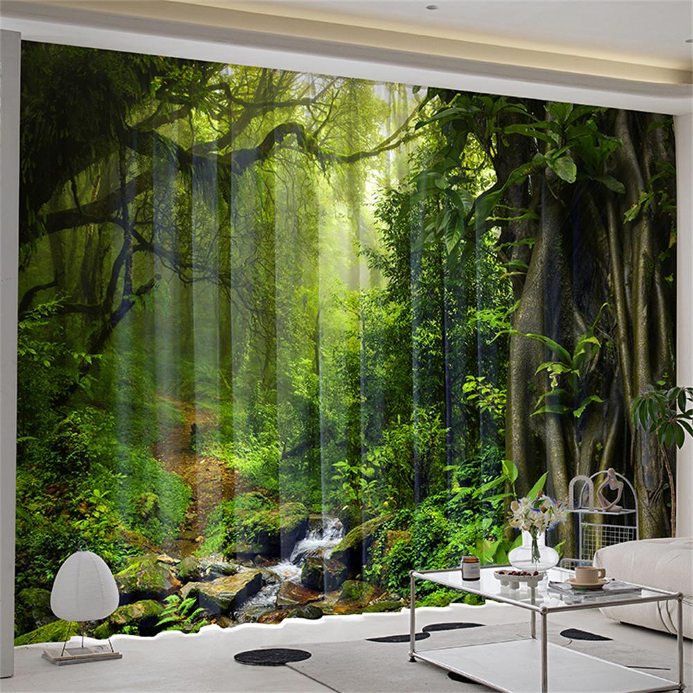 Natural Scenery Forest Landscape Lawn Tree Window Curtains Blinds For Living Room Bedroom Bathroom Kicthen Door Home Decor2Pcs