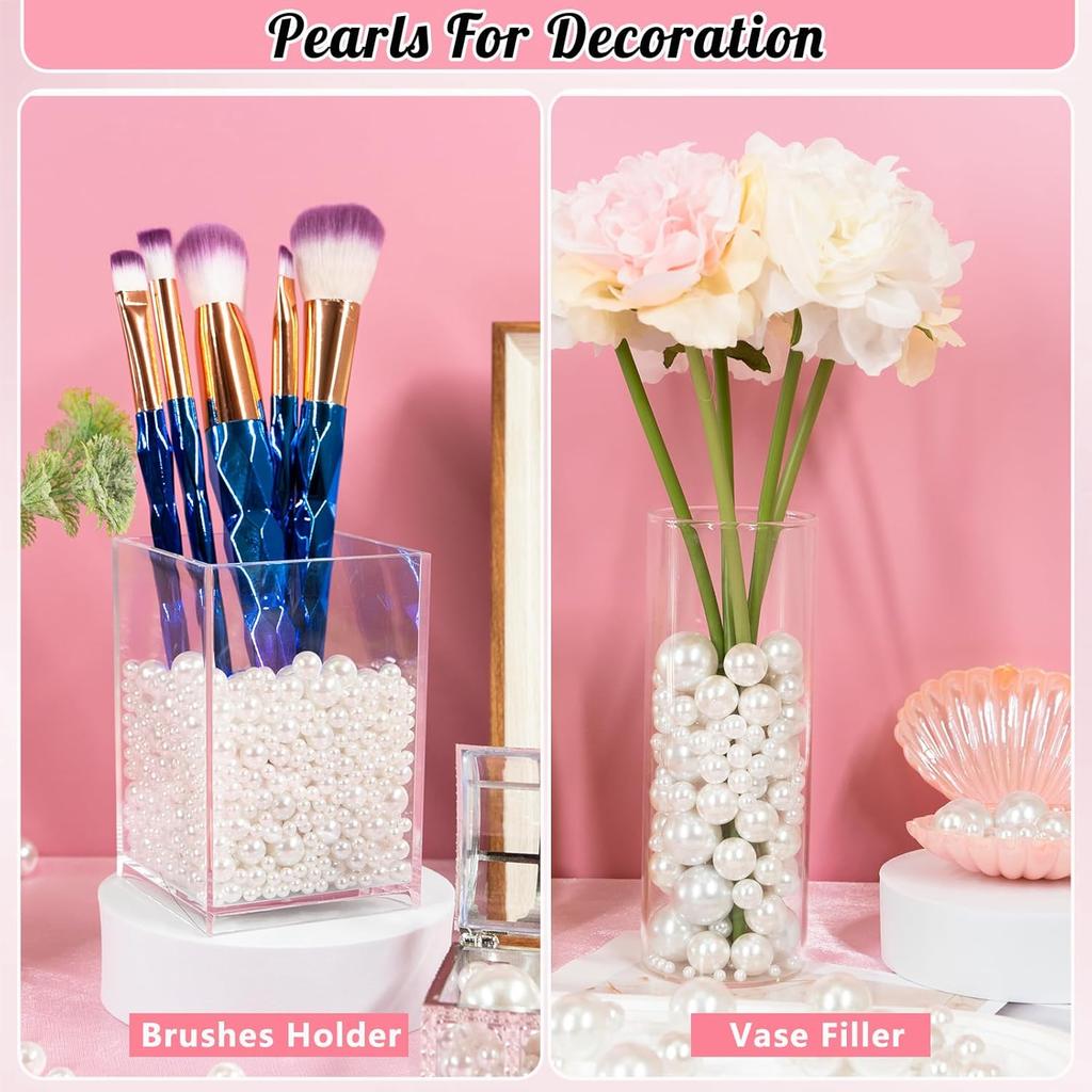 2000PCS Pearls for Crafting, Ivory No Hole Beads for Centerpieces Vases, Assorted Sizes Bulk Fake Pearls Beads for Vase Filler,Jewelry Making