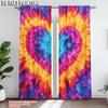 2Pcs Contemporary Polyester Material Tie Dye Heart Window Curtains Rod Pocket Window Drapes For Bedroom Living Room Study