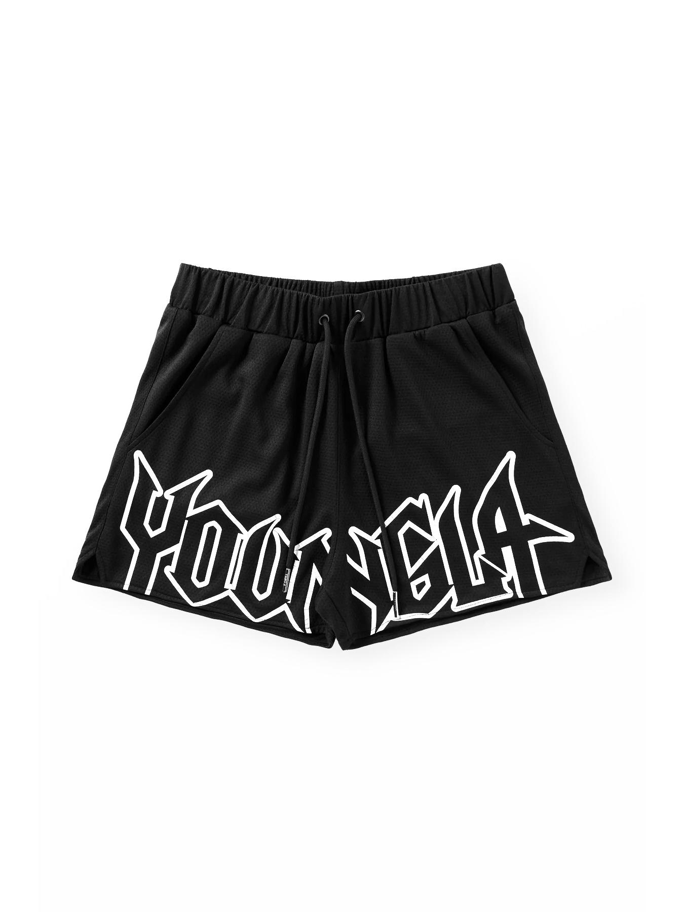 

YOUNGLA Літні спортивні сітчасті швидковисихаючі шорти для баскетбольних тренувань та пляжу L чорний