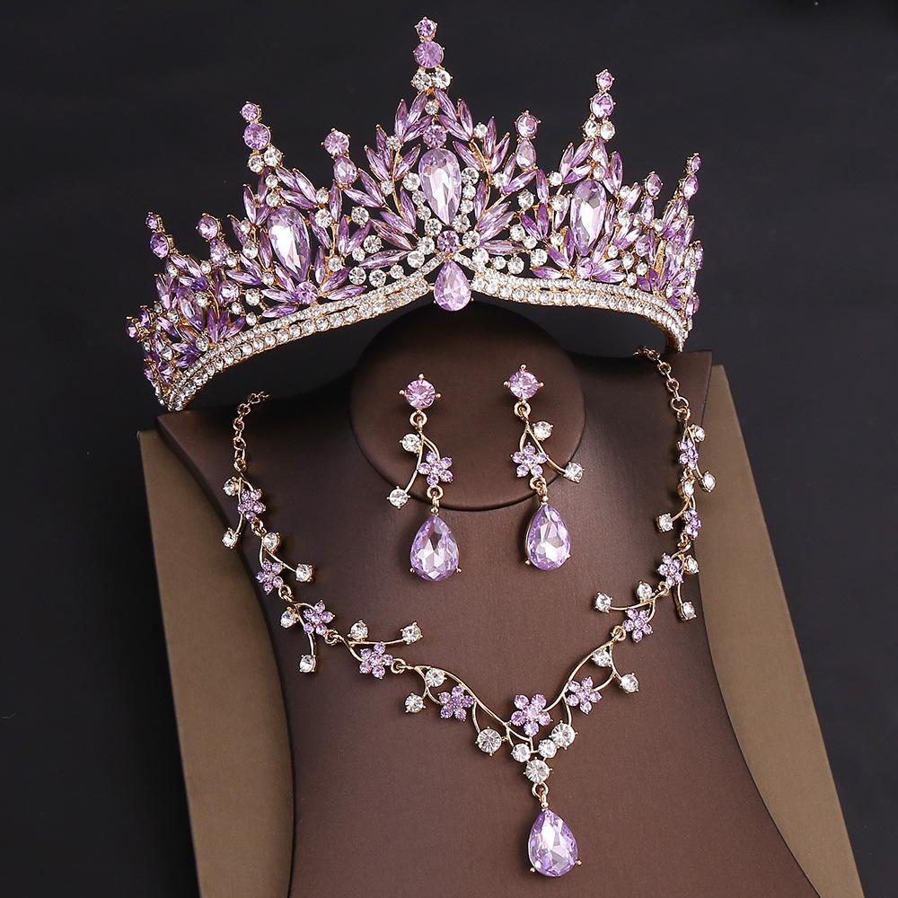 DIEZI Baroque Bridal Wedding Party Crown Princess Queen Water Drop Opal Crystal Tiaras Necklace Earrings New Jewelry Sets