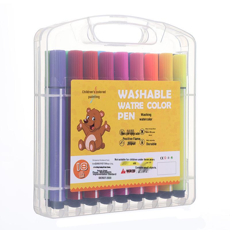 Washable Children's Triangle Grip Watercolor Pens Set - Large Capacity Soft Tip Brushes for Painting