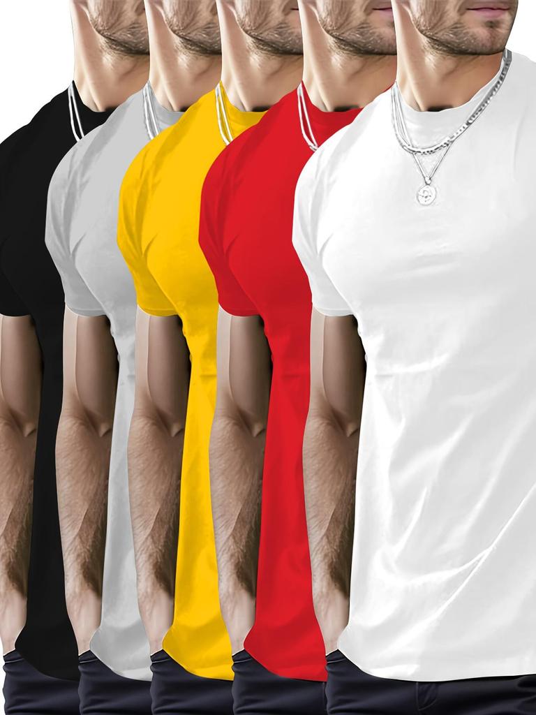 Unisex European Round Neck Short Sleeve T-shirt - Solid Color, Regular Fit