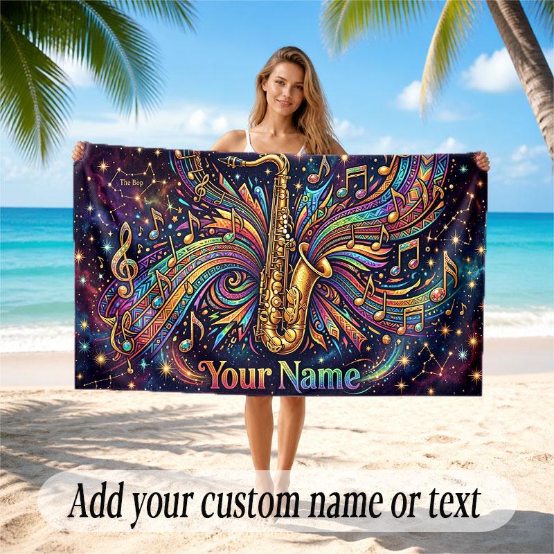 Music General Theme Beach Towel Personalized Custom Name & Text Soft Quick Dry Beach Towel for Swimming Travel