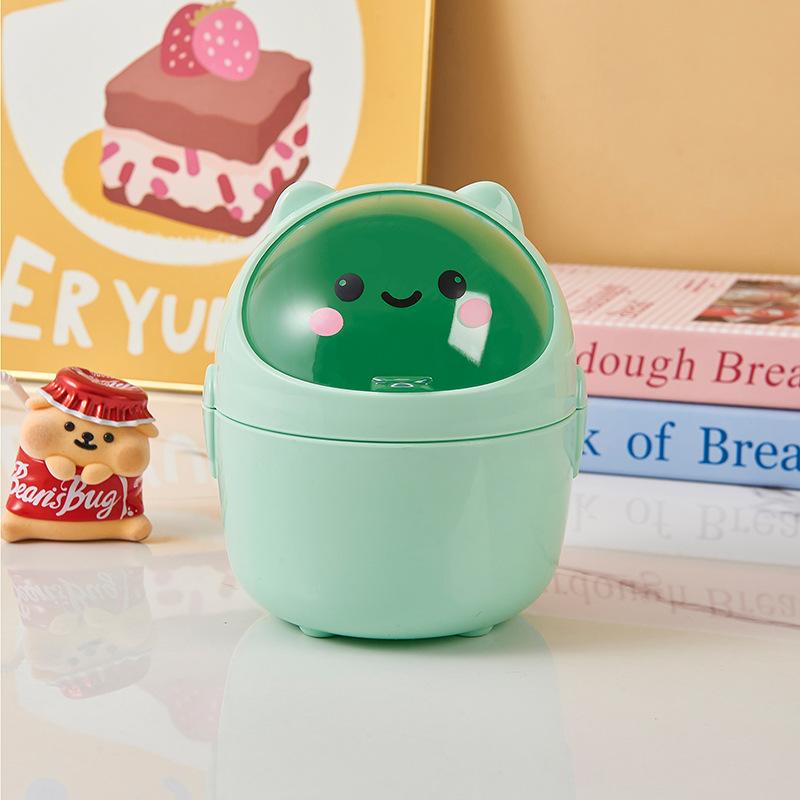 Cute Mini Desktop Trash Can with Lid Wastebasket Home Storage Bucket Office Living Room Student Storage Box Pen Holder