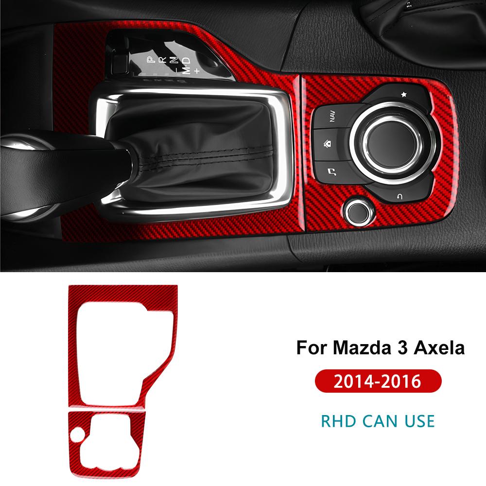 Echter Weicher Karbonfaser-Aufkleber für Mazda 3 Axela 2014 2015 2016 LHD RHD Auto Automatik-Schaltknauf-Panel Innenraumverkleidung Zubehör