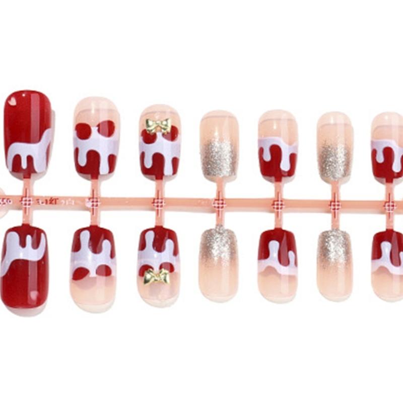 Christmas Themed Red White French Tip False Nail With Elegant ABS Material For Holiday Parties And Daily Wear