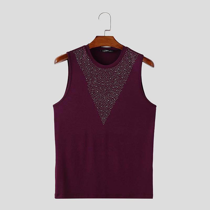

INCERUN Летние мужские безрукавки с блестящими бриллиантами, повседневные облегающие майки 3XL фиолетовый