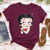 Betty Boop with Pudgy Dog Shirt Vintage Women Summer Cotton Short Sleeve Retro Cartoon Girl Graphic Printed Casual Daily Outfit