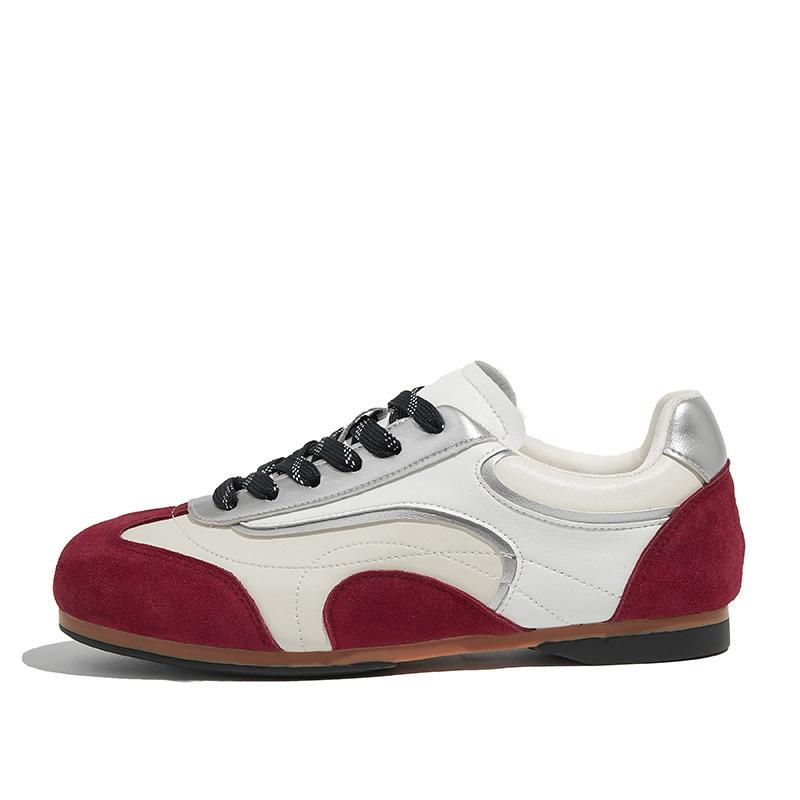 Cowhide Version~ Color Matching Versatile Leather Inner Height Increase German Training Shoes Women's Soft-soled Sports Forrest Gump Shoes Casual and 