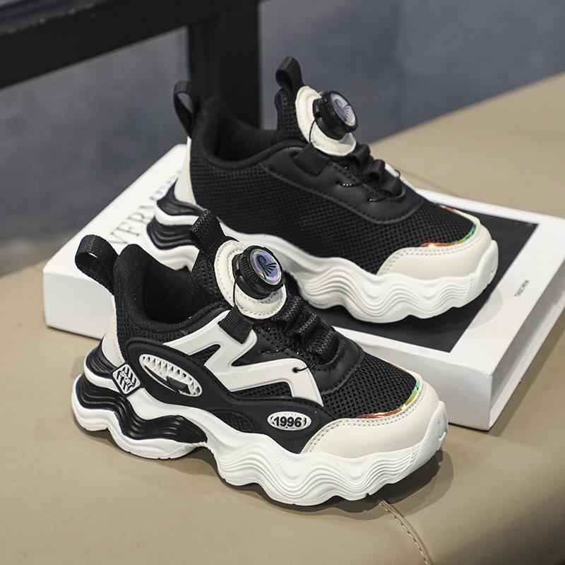 2024 Autumn Boys' Breathable Mesh Knob Buckle Sports Shoes