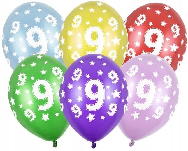 Balony Z Nadrukiem 9 Urodziny, 5 Szt. 1 Op.