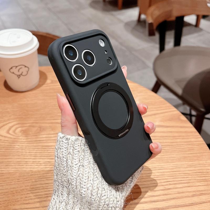 Liquid Silicone Jelly Case For Iphone 17 16 15 14 Pro Max Magnetic Baby Skin Touch Anti-Fingerprint 360° Rotation Stand Cover