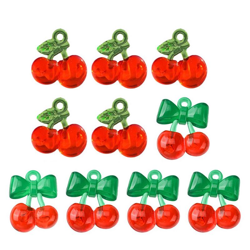 10 Stück Transparente Harz Rote Kirsche Erdbeere Anhänger Für Frauen Armband Halskette DIY Schmuckherstellungszubehör