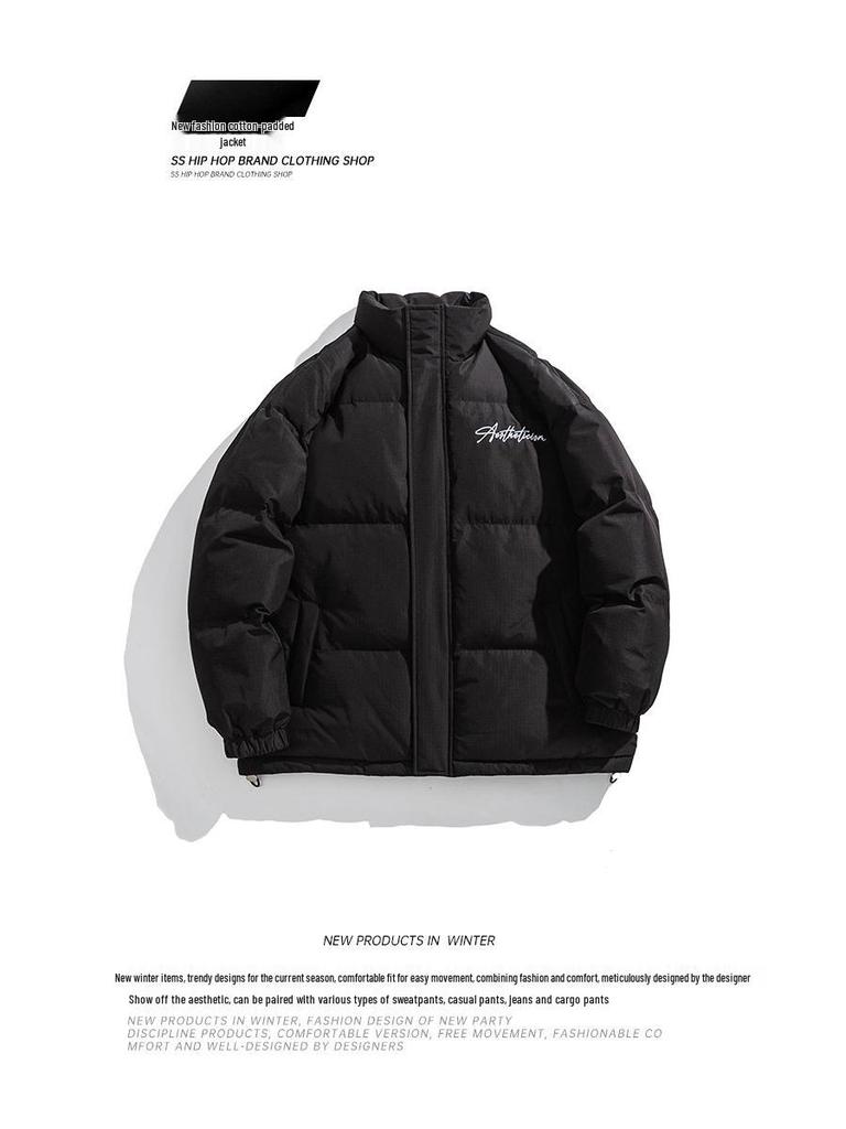 Men's Stand Collar Winter Cotton Jacket - Thickened, Loose-Fit, Trendy Down Outerwear