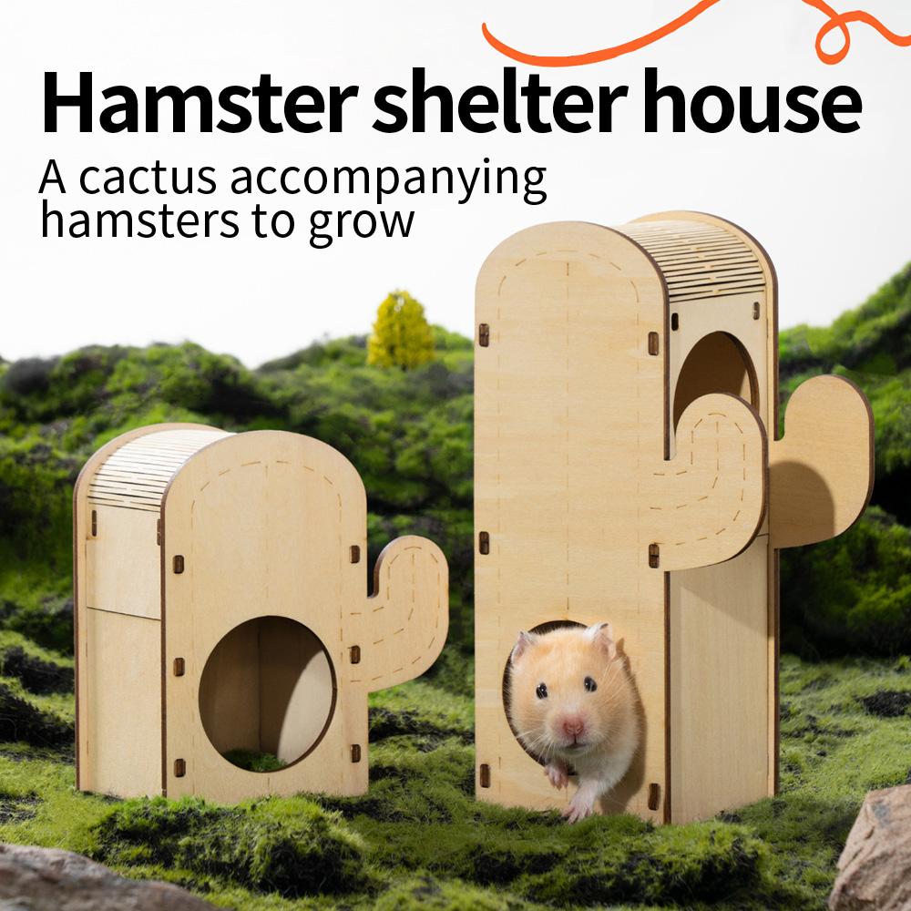 Wooden Hamster Cage for Small Pets, Cactus House, Squirrel Climbing Shelter, Rodents Hideout, Wooden Nest, Hamster Accessories,
