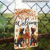 2D Flat Welcome Fall Dogs Maple Leaf Pumpkin Metal Sign - 8.0x12.0inch Aluminum Wall Art, Cute Autumn Dog Hedgehog Farmhouse Front Porch Decor