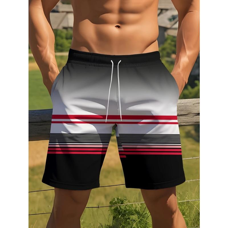 3D Printed Coconut Trees Umbrella Short Pants For Men Colorful Stripes Beach Shorts Summer Hawaiian Board Shorts Swim Trunks