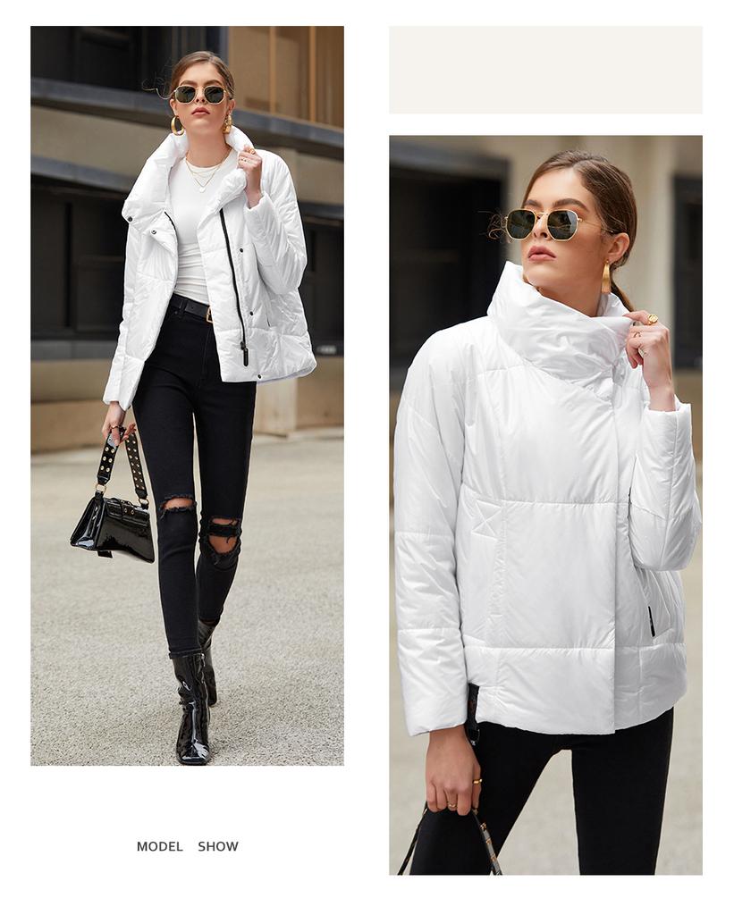 HaiLuoZi 2022 Nové Dámske Bunda Móda Diagonálny Zips Teplý Kabát Vysoký Golier Ležérne Dámske Jednofarebné Elegantné Parkas 7852