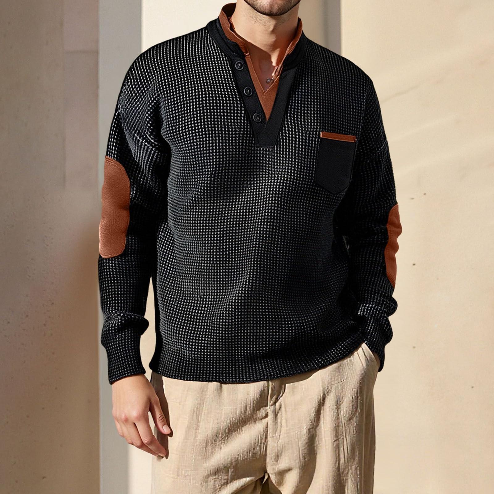 

Men sKnit Sweatshirts With Pocket Casual Sweater Vintage Pullover Spring Fall Fake 2 Piece Tops XXXL чорний