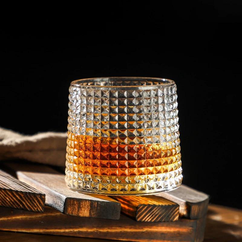 200ML Whiskey Glass Cup Novelty Rotatable Barware Old Fashioned Wine Glass Coffee Cup for Liquor Scotch Bourbon Bar Drinkware