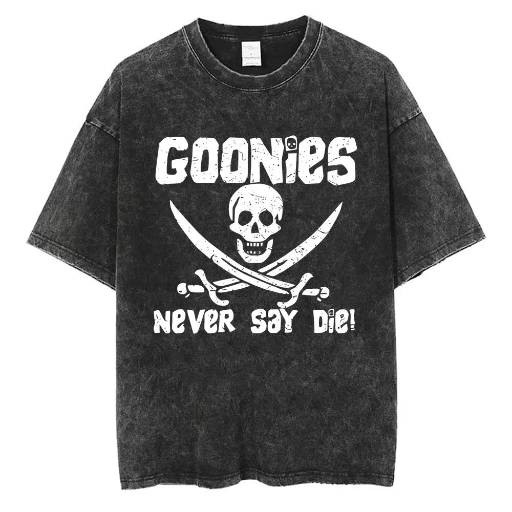 Classic Funny Movie The Goonies Never Say Die Vintage Washed T Shirt Best Famous Skeleton Graphic T-shirt Oversized Tshirt Unisex