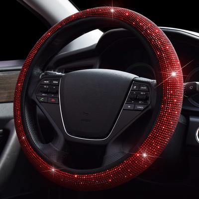 37-39cm Bling Red Diamond Car Steering Wheel Cover for Girls Women Universal Pink Automotive Interior Decoration Styling Accessories