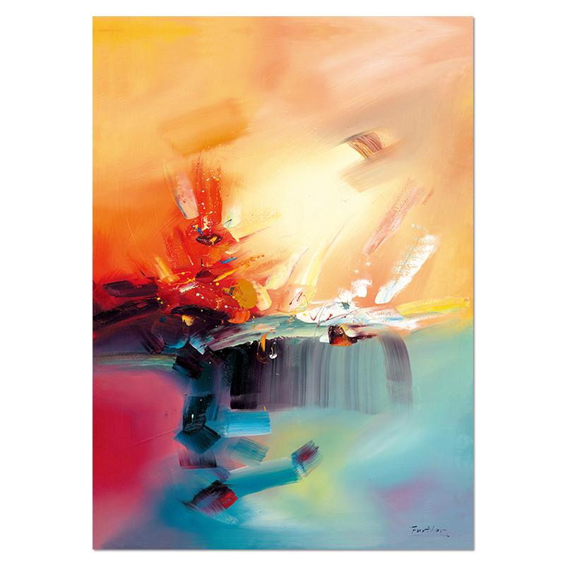 Artă de perete abstractă colorată, galben, roz, albastru, foaie de vis, pictură în ulei, pânză, imagini de perete pentru decorarea camerei, acuarele, lucrări de artă