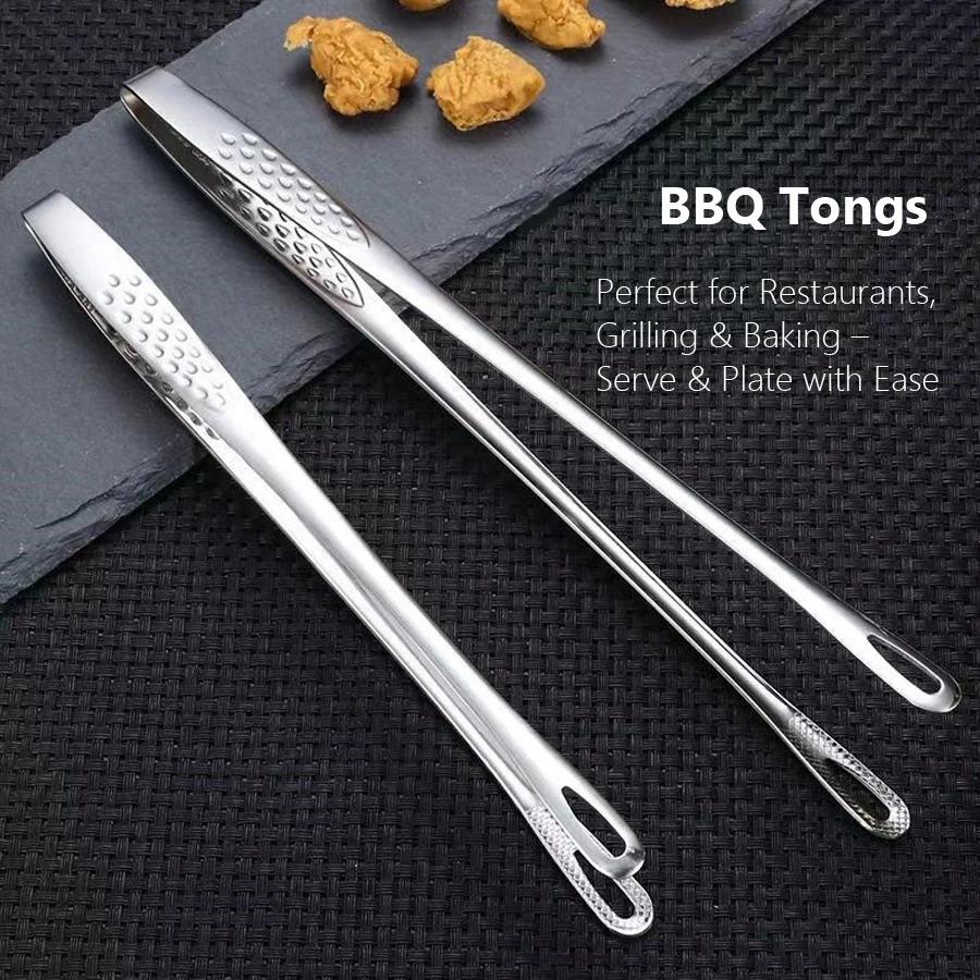 Long Kitchen Tongs Non-Slip Heat Resistant BBQ Grill Tongs Stainless Steel for Steak Seafood Buffet Salad Cooking Tools