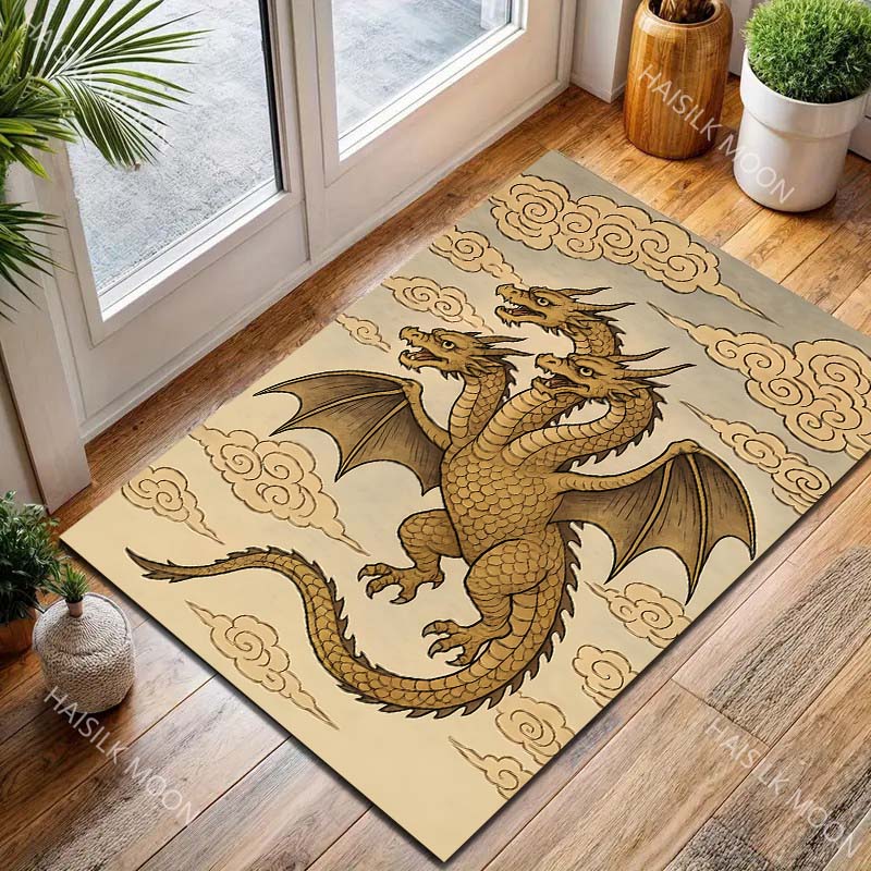 Three-headed Dragon Flying Among Clouds Carpet for Living Room Bedroom Sofa Home Decor Rus Non-slip Floor Mat Luxury Gift