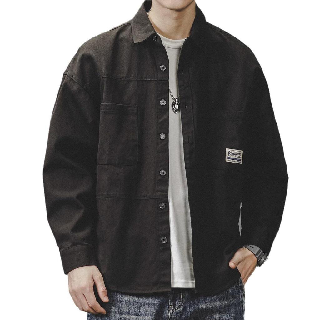 Men's 2026 American Workwear Style Retro Casual Long-Sleeve Shirt Jacket for Spring & Autumn