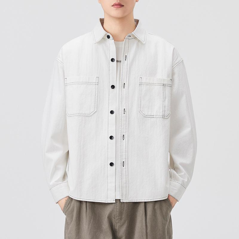 New Autumn Pure Cotton Tile Shirt Men's Loose Lapel Japanese Casual Jacket