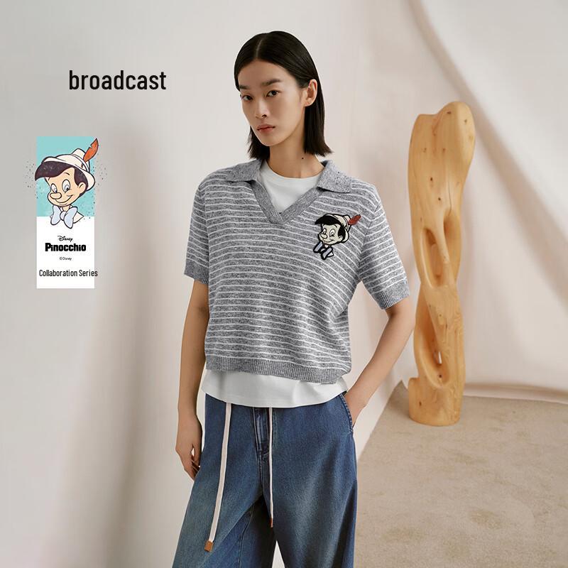 Broadcast Polo Collar Striped Knit Pullover L