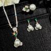 Elegant Round Imitation Pearls Ring Drop Earrings Necklace Sets For Women Inlaid Shiny Zircon Bridal Wedding Party Jewelry Gift