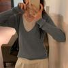 Korean V-neck Fake Two-piece Contrasting Color Age-reducing Sweater for Women In Autumn and Winter New Long-sleeved Versatile Woolen Top