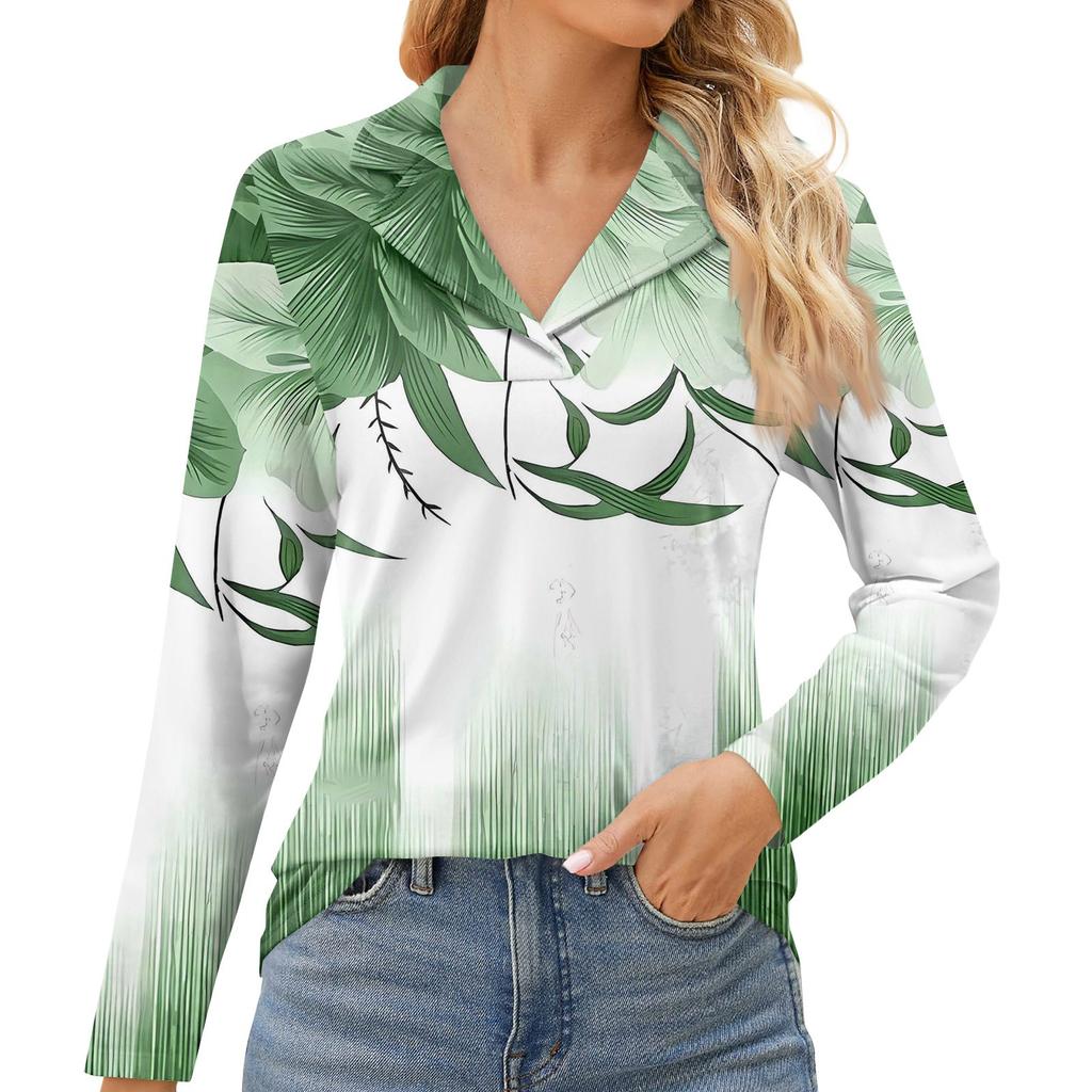 Women's Fashion Leisure Long Sleeve V Neck  Flower Printing  Top