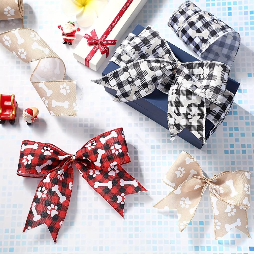 Dog Decorative Red Paw Christmas Ribbon Soft Quality Fabric For Stylish Crafting Decor And