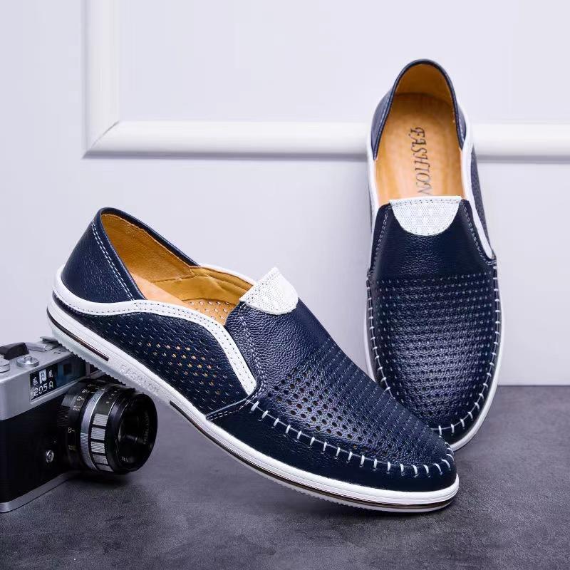 Men Casual Shoes Genuine Leather Lightweight Summer Male White Sneakers Handmade Luxury Brand Slip-On Men Loafers Breathable