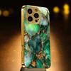Green and gold rock patterned tempered glass phone case suitable for iPhone 17 16 15 14 13 12 11 Pro/Max/Plus shockproof