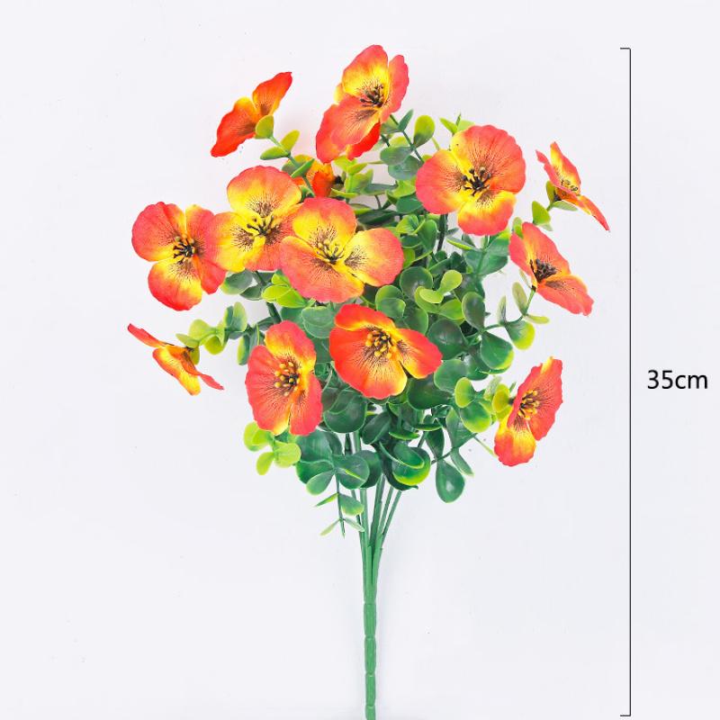 Aritificial Herbs Trinity Bouquet Flower 15 Heads Eucalyptus Leaf Pansy Bunch for Wedding Party Hotel Home Decor