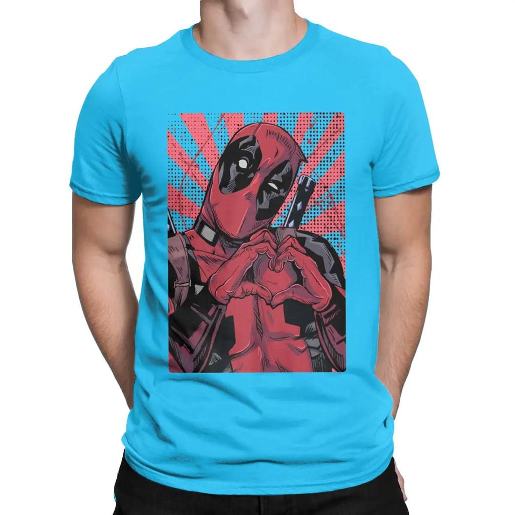 Deadpool Closed Hand Heart T-Shirts Men Disney Amazing Pure Cotton Tees Short Sleeve T Shirt 4XL 5XL Clothing