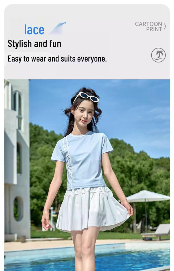 Girls' Junior High School Two-Piece Swimsuit with Chest Pads - Stylish Design for Medium and Large Children