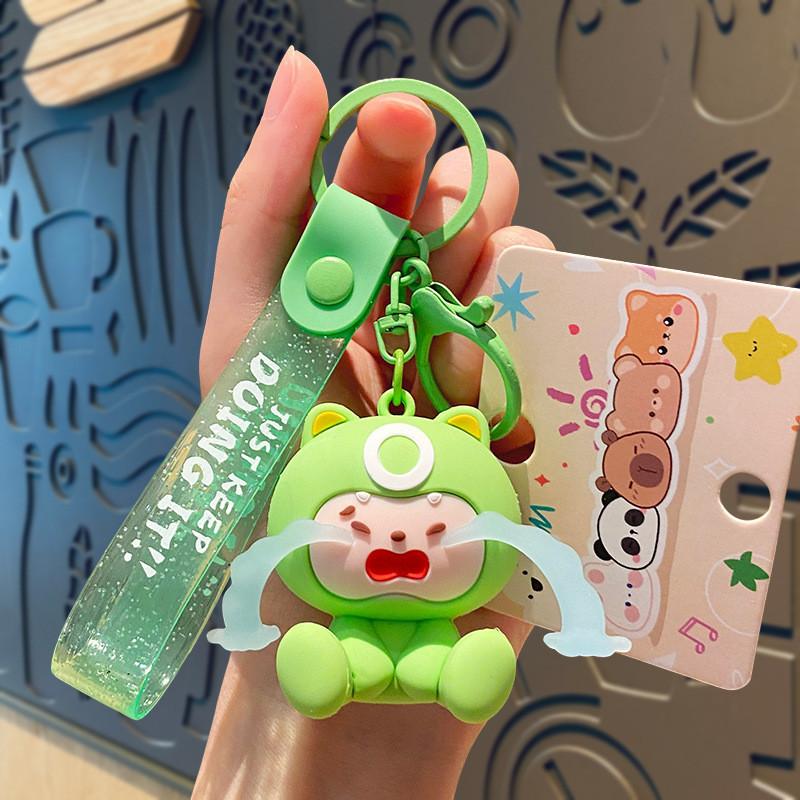 

Silicone Keychain Colorful Cute Cartoon Tearful Doll Keyring For Holidays And Events зелёный